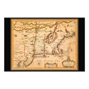 New England Map Native American Settlements Foto Afdruk