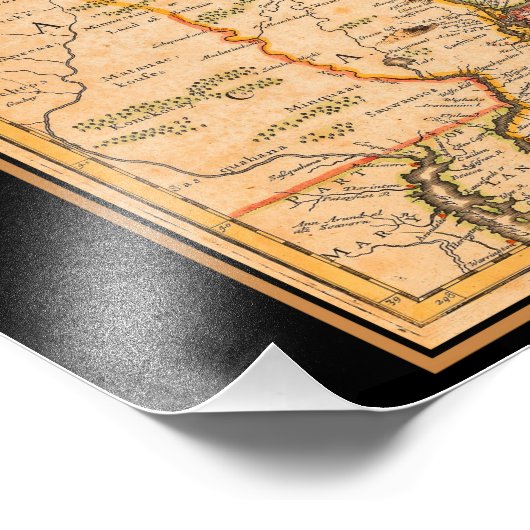 New England Map Native American Settlements Foto Afdruk (Hoek)