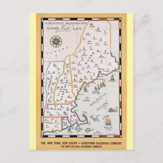 New England Map Summer Travel Briefkaart (Voorkant)