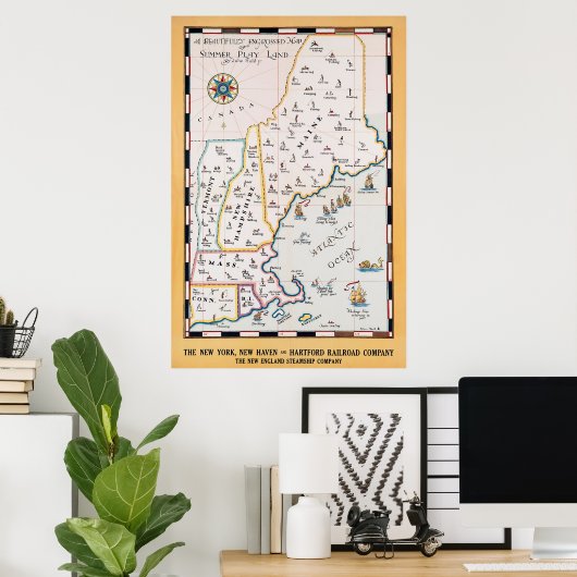  New England Map Summer Travel Poster (Thuiskantoor)