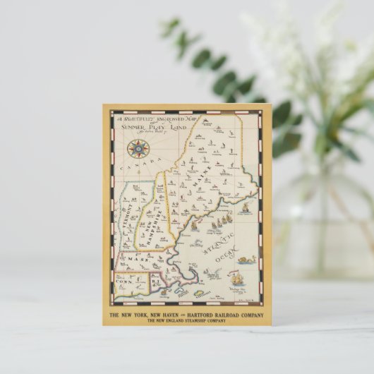 New England Map Travel Poster Briefkaart (Staand voorkant)