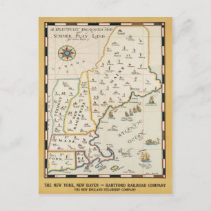 New England Map Travel Poster Briefkaart