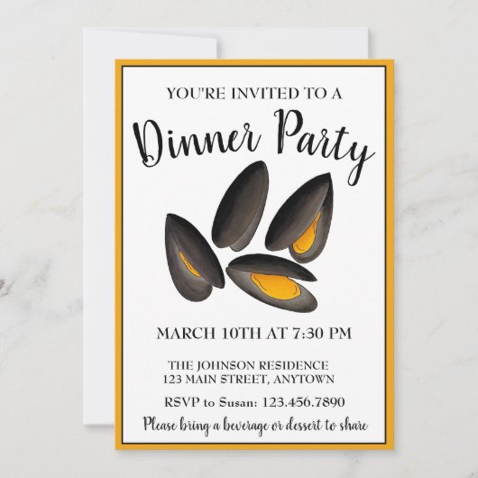 New England Mussels Beach Seafood Dinner Party Kaart (Voorkant)