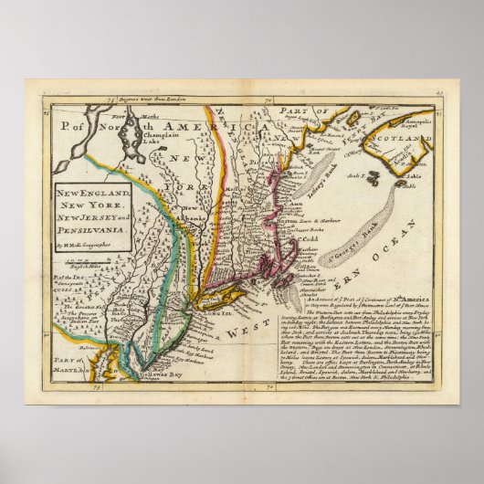 New England, New York, New Jersey en Pennsylvania Poster (Voorkant)