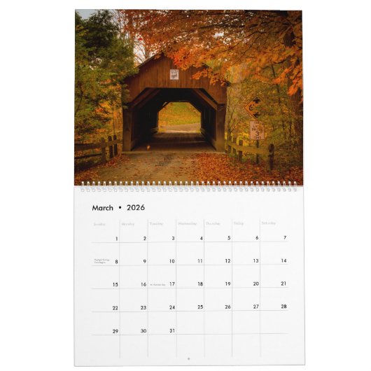 New England overdekte bruggen Kalender (Mar 2026)
