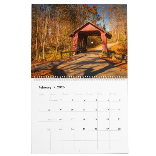 New England overdekte bruggen Kalender (Feb 2026)