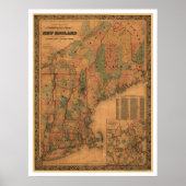 New England Railroad Map 1861 Poster (Voorkant)