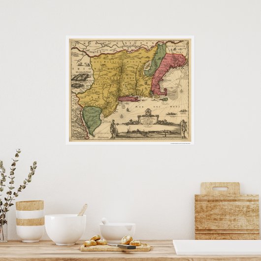 New England Regional Map - 1685 Poster (Keuken)