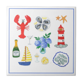 New England Seafood thema met de hand geschilderd Tegeltje