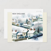 New England Snowy Winter Village Illustration Briefkaart (Voorkant / Achterkant)