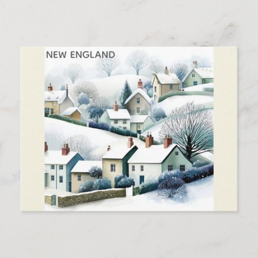 New England Snowy Winter Village Illustration Briefkaart (Voorkant)