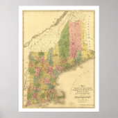 New England States Map 1839 Poster (Voorkant)