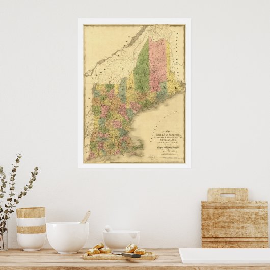 New England States Map 1839 Poster (Keuken)