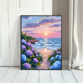 New England Summer | Hydrangea Beach Painting Poster