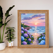 New England Summer | Hydrangea Beach Painting Poster