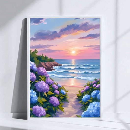 New England Summer | Hydrangea Beach Painting Poster