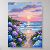 New England Summer | Hydrangea Beach Painting Poster (Voorkant)
