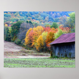 New England Tobacco Barn Autumn Foliage Natuur Poster