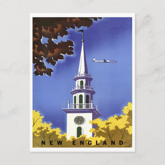 New England, uitkijktoren, vintage vliegreizen Briefkaart (Voorkant)