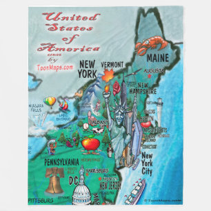 New England USA Fun Map Fleece Deken