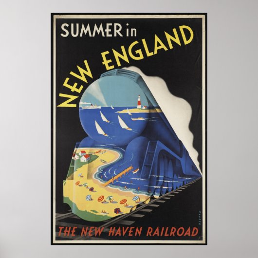 New England Vintage Travel Poster en Retro Prints (Voorkant)