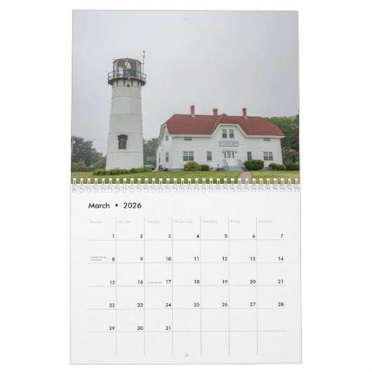New England vuurtoren kalender (Mar 2026)