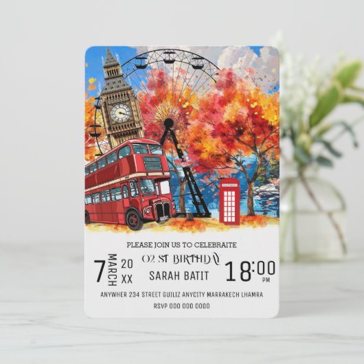 New England Waterverf Invitation SJABLOON, East C Kaart (Staand voorkant)