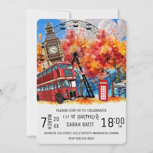 New England Waterverf Invitation SJABLOON, East C Kaart (Voorkant)