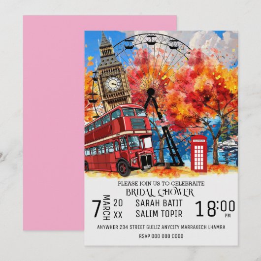 New England Waterverf Invitation SJABLOON, East C Kaart (Voorkant / Achterkant)