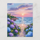New England Zomer | Hydrangea Strand Schilderij Briefkaart (Voorkant)