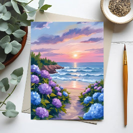 New England Zomer | Hydrangea Strand Schilderij Briefkaart
