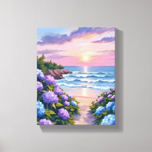 New England Zomer | Hydrangea Strand Schilderij Canvas Afdruk (Voorkant)