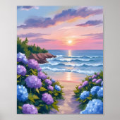 New England Zomer | Hydrangea Strand Schilderij Poster (Voorkant)