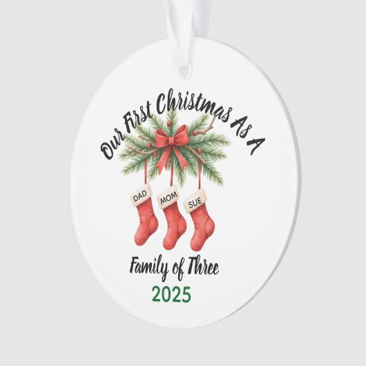 New Family of 3 First Christmas Keepsake 2025 Ornament (voorkant)