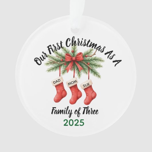 New Family of 3 First Christmas Keepsake 2025 Ornament (voorkant)