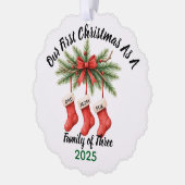 New Family of 3 First Christmas Keepsake 2025 Ornament Kaart (Links)