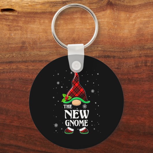 New Gnome Red Plaid Matching Family Christmas Paja Sleutelhanger (Voorkant)