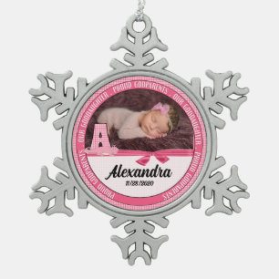 New Godouders Monogram A Roze Baby Foto Tin Sneeuwvlok Ornament