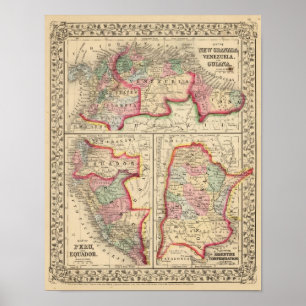 New Granada, Venezuela, Guyana Map van Mitchell Poster