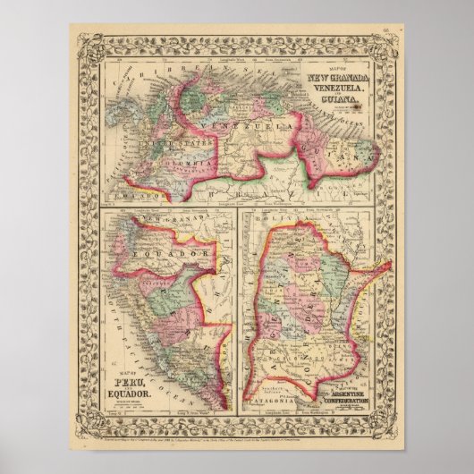 New Granada, Venezuela, Guyana Map van Mitchell Poster (Voorkant)