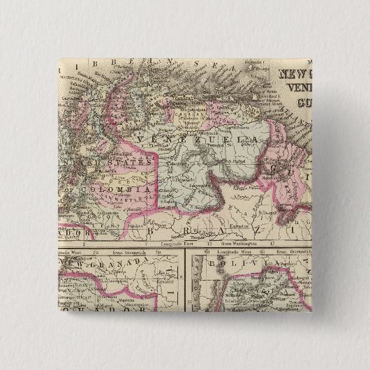 New Granada, Venezuela, Guyana Vierkante Button 5,1 Cm (Voorkant)