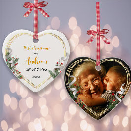 New Grandma Baby Holly Pine Gold Lijst Foto Ornament