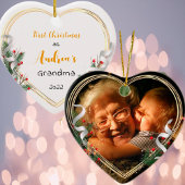 New Grandma Baby Holly Pine Gold Lijst Foto Ornament