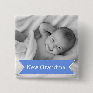 New Grandma Blue Label Proud Photo Button