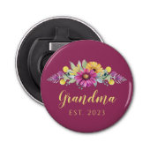 New Grandma Elegant Flowers Burgundy Button Flesopener (Voorkant)