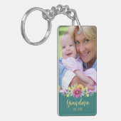 New Grandma Elegant Flowers Turquoise Blauwgroen | Sleutelhanger (Voorkant Links)