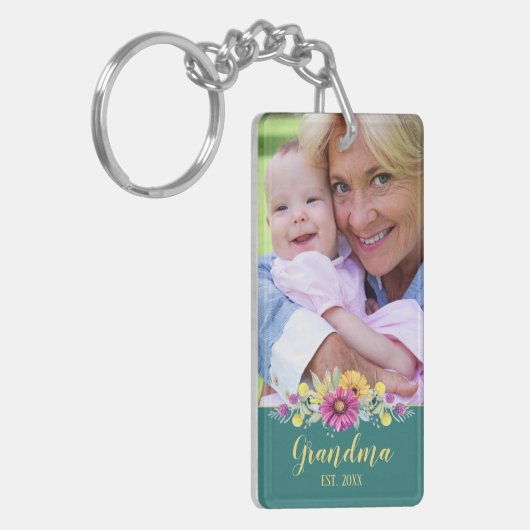 New Grandma Elegant Flowers Turquoise Blauwgroen | Sleutelhanger (Voorkant Links)