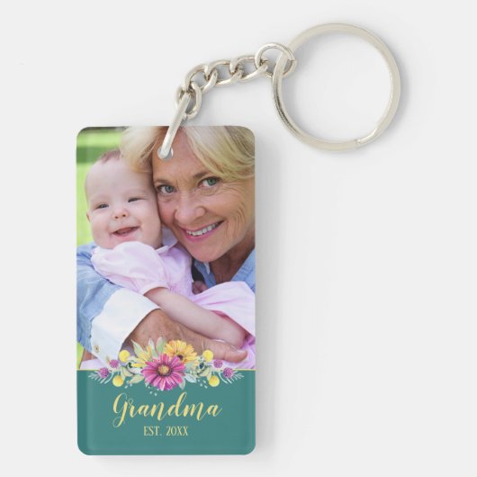 New Grandma Elegant Flowers Turquoise Blauwgroen | Sleutelhanger (achterkant)