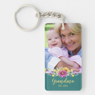 New Grandma Elegant Flowers Turquoise Blauwgroen   Sleutelhanger