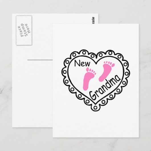 New Grandma Pink Heart Briefkaart (Voorkant / Achterkant)